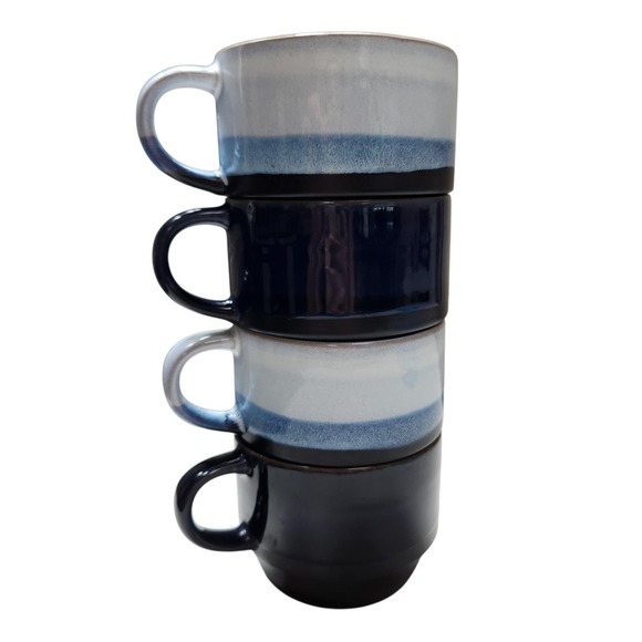 Boston Warehouse Stacking Up Stoneware 16 Oz Blue White Stacking Mugs *read Desc - Picture 3 of 14